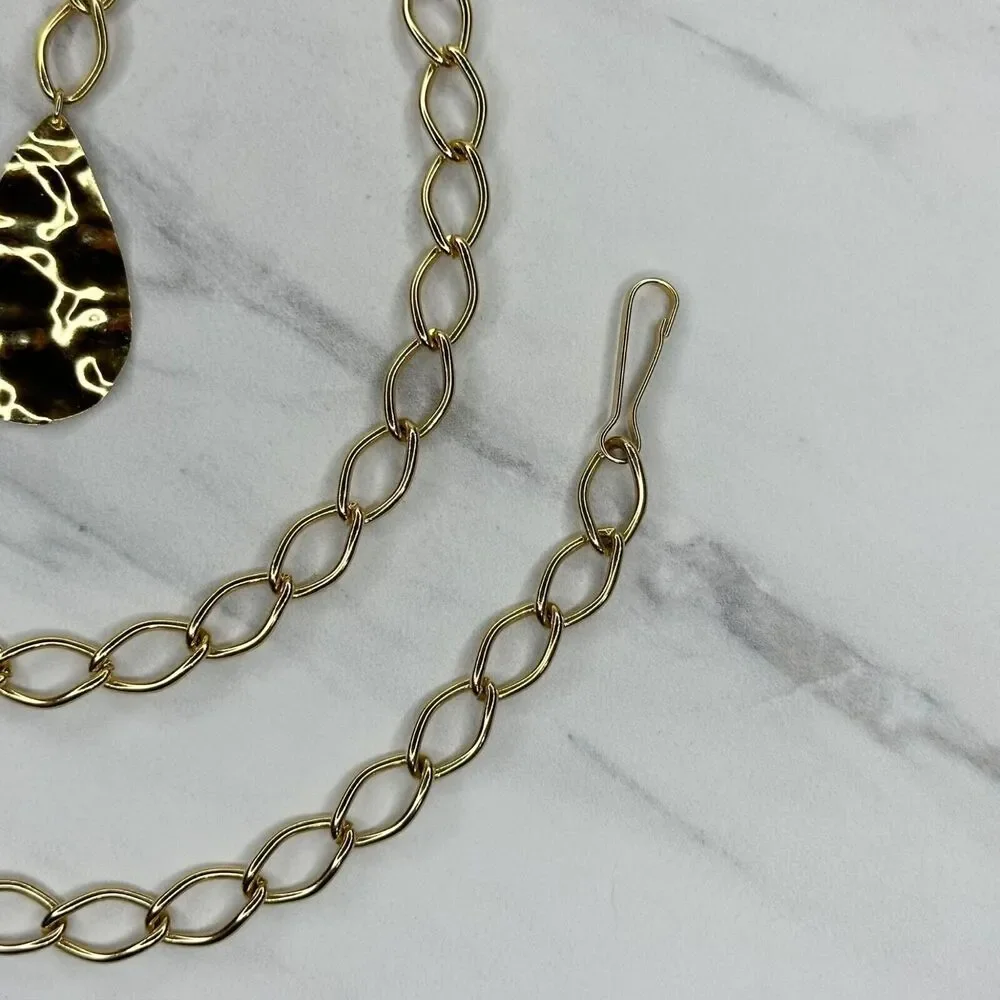 Gold Tone Chain Link Belt Teardrop Charm Festival Y2K Extra Small/Small (XS/S) ✨